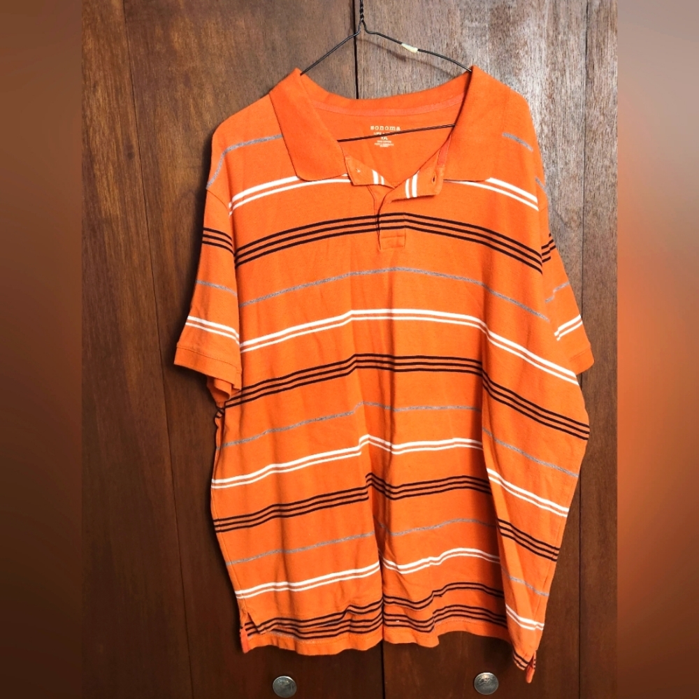 Sonoma Mens Polo XXL, Orange/ black n white stripes